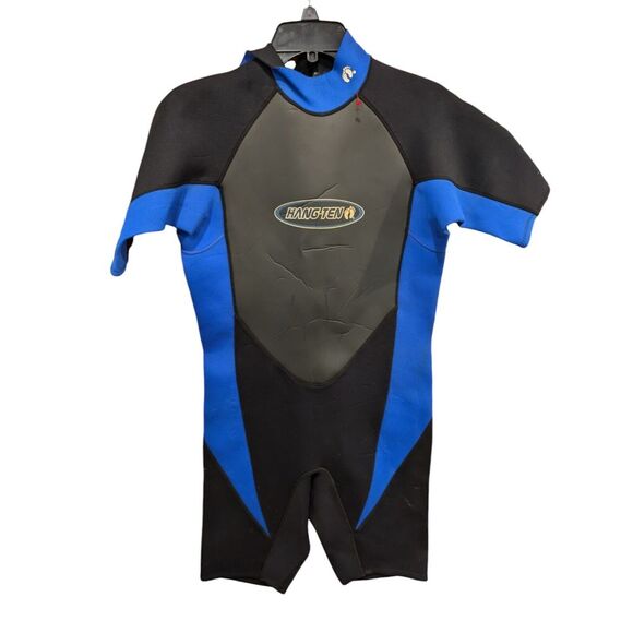 Hang Ten 3x2 Spring Wetsuit Mens XL See‎ Description Black Zip Up Short Sleeve - Picture 1 of 3